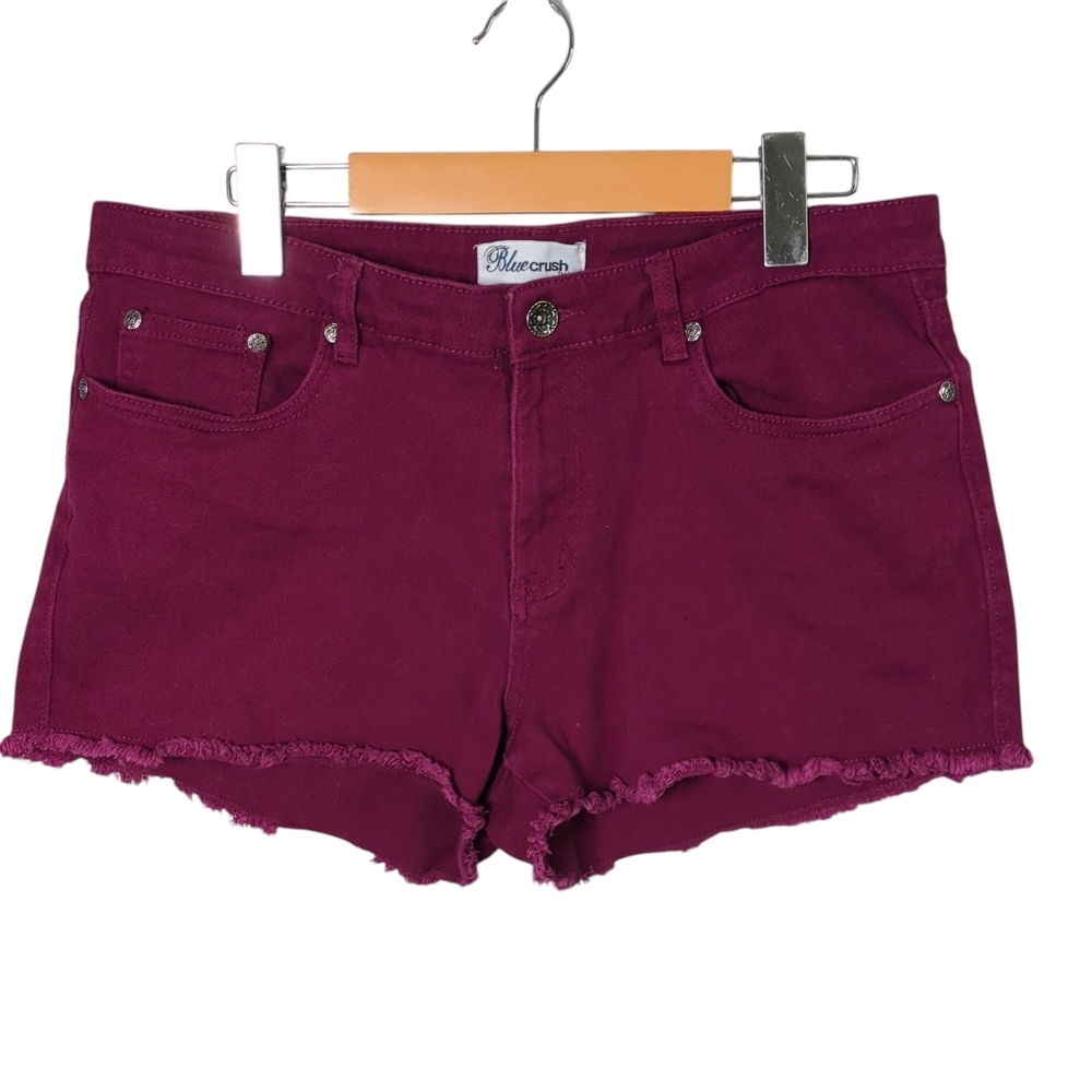 Blue Crush  Mid Rise‎ Burgundy Denim Frayed Hem Shorts Size 11